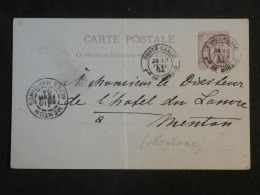 DH4 MONACO   BELLE  CARTE ENTIER  1894   MONTE CARLO  A  MENTON     ++AFF.   INTERESSANT+++ - Interi Postali