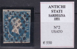 SARDEGNA 1851 N° 2 USATO - Sardaigne