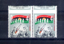 Biafra. 1er Anniversaire De L'indépendance. Piquage Décalé. Paire - Nigeria (1961-...)