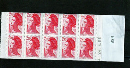 CARNET DATE 24/4/86 DU OUVERT 10 TIMBRES LIBERTE DE GANDON 2,20 ROUGE - Moderne : 1959-...