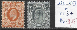 GRANDE-BRETAGNE 122-23 * Côte 37 € - Unused Stamps