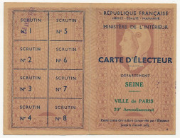 FRANCE - Carte D'Electeur 1953 X2 - SEINE Ville De Paris 17eme Et 20eme Arrondissement - Historical Documents