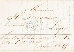 LAC De HUY Vers LIEGE Le 1/6/1847 Cachet De L'achemineur F. JONGEN Par La Barque CHAINAYE Epse JONGEN +facture Illustrée - 1830-1849 (Belgique Indépendante)