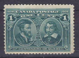 Canada 1908 Mi. 85, 1c. Jacques Cartier & Samuel De Champlain, MH* (2 Scans) - Nuevos