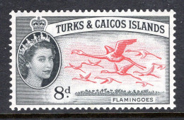 Turks & Caicos Islands 1957 QEII Pictorials - 8d Flamingoes HM (SG 245) - Turks And Caicos