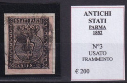PARMA 1852 N°3 USATO SU FRAMMENTO - Parma