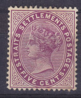 Straits Settlements 1879 Mi. 71, 5c. Victoria, MH* (2 Scans) - Straits Settlements