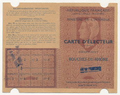 FRANCE - Carte D'Electeur 1953 X2 - Bouches Du Rhöne - Aix En Provence Et Arles - Documents Historiques