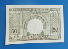 MAROC MOROCCO MARRUECOS MAROKKO BANQUE D'ETAT 50 FRANC 1949 AUNC - Maroc