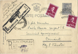 ROMANIA 1944 POSTCARD, CENSORED CAMPULUNG-BUCOVINA 6, POSTCARD STATIONERY - 2de Wereldoorlog (Brieven)