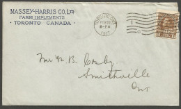 1917 Massey Harris Farm Implements Letter & Cover 3c Admirals Coil Toronto Ontario - Postal History