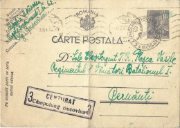 ROMANIA 1943 POSTCARD, CENSORED CAMPULUNG-BUCOVINA 3, POSTCARD STATIONERY - Cartas De La Segunda Guerra Mundial