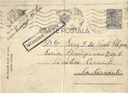 ROMANIA 1943 POSTCARD, CENSORED CERNAUTI 16, POSTCARD STATIONERY - Cartas De La Segunda Guerra Mundial