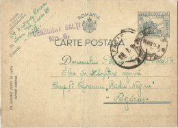 ROMANIA 1942 POSTCARD, CENSORED BALTI NO.6, POSTCARD STATIONERY - Storia Postale Seconda Guerra Mondiale