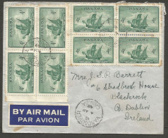 1949 Airmail Cover 32c Cabot Newfoundland 2x Blocks Of 4 CDS Vancouver BC To Ireland - Storia Postale