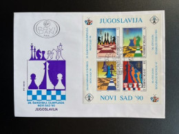 JUGOSLAVIJA YUGOSLAVIA 1990 FDC 29TH CHESS OLYMPIAD NOVI SAD IMPERFORATED - FDC