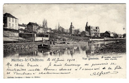 CPA MERBES LE CHATEAU :  Vue Générale ( Péniche ) - Circulée En 1902 Vers Heyst -. Ronflette-Courtehoux, Merbes 2 Scans - Merbes-le-Château