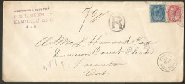 1901 Registered Cover 7c Numerals CDS Hamilton Ontario To Toronto R In Oval - Postgeschichte