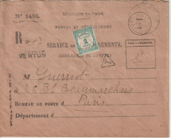 France 1935 Lettre Service Des Recouvrements Taxe 60 Oblit Vertus - 1859-1959 Brieven & Documenten