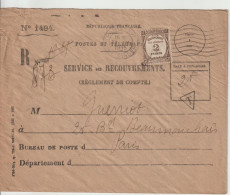 France 1935 Lettre Service Des Recouvrements Taxe 62 Oblit Paris - 1859-1959 Lettres & Documents