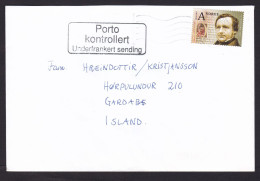 Norway: Cover To Iceland, 1 Stamp, History, Black Cancel Postage Control, Due, Taxed (minor Damage At Back) - Cartas & Documentos