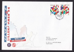 Norway: Cover To Gerrmany, 1994, 2 Stamps, Olympics Lillehammer, Picture Cards German Sporters Enclosed (traces Of Use) - Briefe U. Dokumente