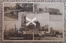 SCUNTHORPE MULTIVIEW OLD B/W POSTCARD LINCOLNSHIRE SHOWING GPO AND STEEL WORKS - Other & Unclassified