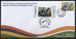 Mauritius And India 2023 Friendship Mixed FDC - Stamps And Cancellation Of Both Countries, Birds, Peacock, Kestrel, Inde - Joint Issues