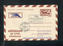 "OESTERREICH" 1960, Privat-Aerogramm Befoerdert Mit AUA-Erstflug "Wien-Salzburg-Genf" (5837) - Enveloppes