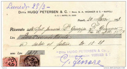 1929 RICEVUTA DITTA HUGO PETERSEN CON MARCA DA CENT. 50  + CENT 20 - Fiscaux