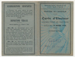 FRANCE - Carte D'électeur X2 31 Mars 1946 - Nimes (Gard) Et Annonay (Ardèche) - Historical Documents