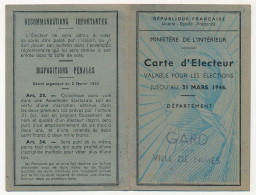 FRANCE - Carte D'électeur X2 31 Mars 1946 - Nimes (Gard) Et Annonay (Ardèche) - Historische Documenten