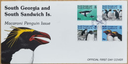 Macaroni Penguin, Bird, Birds, Antarctic Peninsula, Royal Penguins, Yellow Crest Head, Animal, South Georgia FDC 1993 - Pinguine