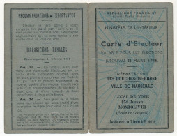 FRANCE - Carte D'électeur X2 31 Mars 1946 - Ville De Marseille - 85eme Bureau Et 171eme Bureau - Historische Dokumente
