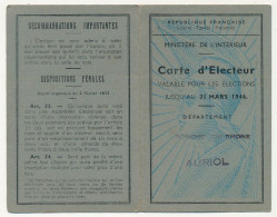 FRANCE - Carte D'électeur X2 31 Mars 1946 - Auriol (B Du R) - Saint Savournin (B Du R) - Historical Documents