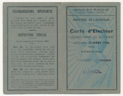 FRANCE - Carte D'électeur X2 31 Mars 1946 - Auriol (B Du R) - Saint Savournin (B Du R) - Documents Historiques