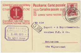 SUISSE / SWITZERLAND - 1913 TàD Ambulant " REGIONAL / YVERDON-SteCROIX " (AW86E, Train #8) Sur CP 10c - Marcophilie