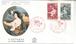 FRANCIA FDC EL OTOÑO AUTOMNE ARTE NICOLAS MIGNARD CRUZ ROJA RED CROSS 1968 - Clima & Meteorología