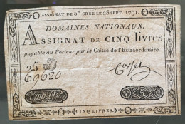 ASSIGNAT 5 Livres - Créé Le 28 Sept. 1791 - Assignate