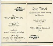 MENU, Dépliant - Canada Steamship Lines - Menus