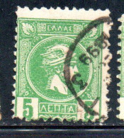 GREECE GRECIA ELLAS 1889 1891 1895 HERMES MERCURY MERCURIO LEPTA 5L USATO USED OBLITERE' - Gebraucht