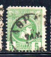 GREECE GRECIA ELLAS 1889 1891 1895 HERMES MERCURY MERCURIO LEPTA 5L USATO USED OBLITERE' - Gebruikt