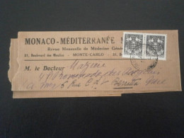 MONACO LETTRE ENVELOPPE COURRIER BANDE JOURNAL MONACO MEDITERRANEE COMPLETE NICE ALPES MARITIMES 249 - Lettres & Documents