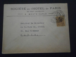 MONACO LETTRE ENVELOPPE COURRIER TIMBRE 87 MONTE CARLO SOCIETE HOTEL PARIS - Briefe U. Dokumente