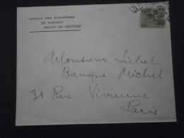 MONACO LETTRE ENVELOPPE COURRIER TIMBRE 105 MONTE CARLO CERCLE DES ETRANGERS MONACO SALON LECTURE DAGUIN MAL FRAPPE - Briefe U. Dokumente