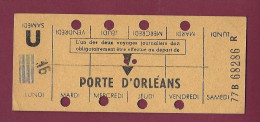 180124A - TICKET Billet METROPOLITAIN Porte D'Orléans 77B68286R Carte Hebomadaire De Travail  - Europa