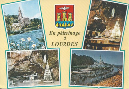 CPM  France Occitanie   65 Hautes-Pyrénées   Souvenir De Lourdes  En Pèlerinage à Lourdes Avec Blason - Saluti Da.../ Gruss Aus...