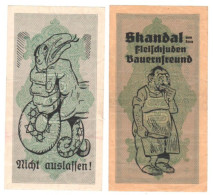 SALE Set X2 WW2 Germany Nazi Propaganda FORGERY Overprint On Genuine 1000 Mark 1923 Banknote VF++ - Verzamelingen