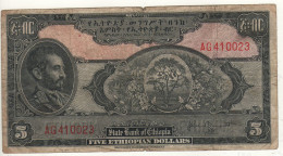 ETHIOPIA  5  Ethiopiian Dollars  P13b   ND  1945   (Emperor Haile Selassie I, Acacia Tree  + Arms At Back ) - Ethiopië