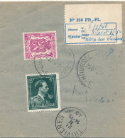 696 + 713 Sur Petite Lettre Recommandé Bruxelles 9 Vers Tri-vieres 21 II 49. Absent, Retour - 1935-1949 Petit Sceau De L'Etat